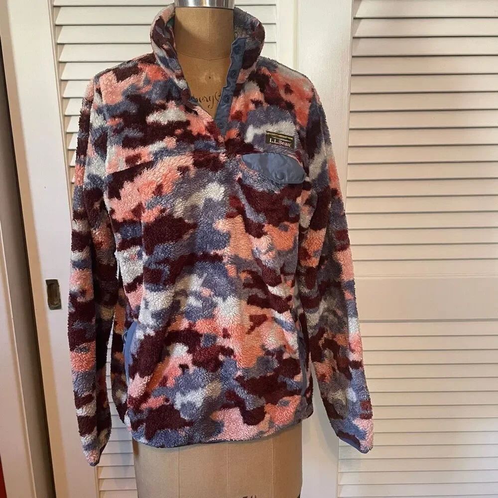 LL BEAN | hi pile fleece pullover blue multicolor S REG